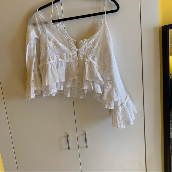 Free people Woodstock gauze open shoulder top - Picture 4 of 6